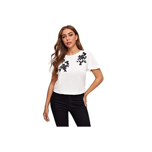 Camiseta de punto a rayas para mujer, blusa de punto fina de manga corta con cuello redondo, de algodón pesado, novedad de verano - Product Image 3