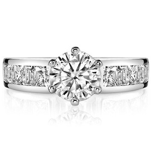 Anillo de Compromiso SHREYA DIAM con Moissanita Blanca Plateada, Corte Brillante, Engaste de Garras, Piedras Laterales en Canal, Certificado IGI, Clásico - Product Image 3