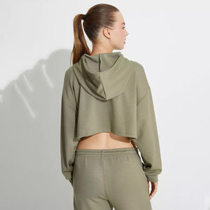 Nouveau design – Sweat à capuche court pour femme, élégant, avec capuche ajustable, ourlet côtelé, logo frontal disponible, plusieurs couleurs et tailles - Product Image 4