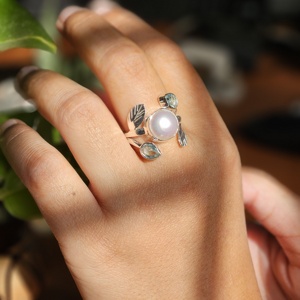 แหวนพลอยใบเงินสีฟ้าบุษราคัมมุกของขวัญที่ดีสำหรับงานแต่งงานงานหมั้น! เครื่องประดับคุณภาพดี - Product Image 2