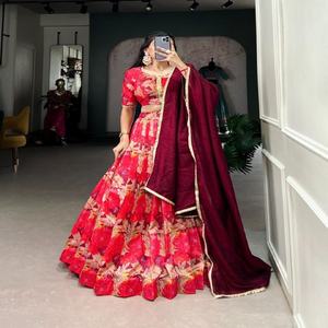 Lehenga Choli en soie Tasar traditionnelle indienne avec travail imprimé, fabricant de mode féminine de Surat, au prix le plus bas à la vente - Product Image 1