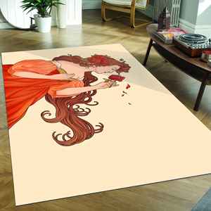 Tapis Mucha Déesse tenant des roses, Tapis imprimé pour décoration moderne, Tapis en velours de luxe - Product Image 5