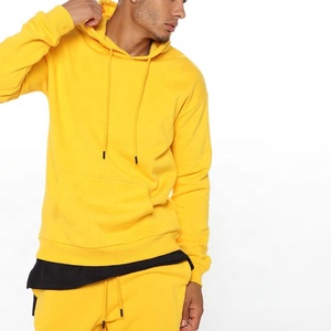 Ensemble de survêtement d'automne personnalisé 2 pièces pantalon à capuche pull jaune survêtement 100% coton coupe ajustée survêtement tendance vente en gros - Product Image 4