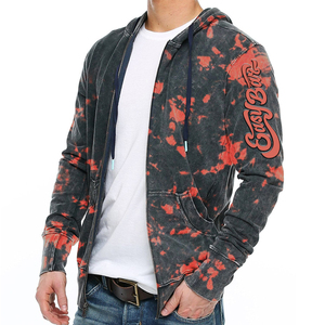 Sudaderas con capucha de lavado ácido de alta calidad personalizadas, sudaderas con capucha con cremallera y hombros caídos y logotipo personalizado desgastado mezclado de algodón para hombres - Product Image 1