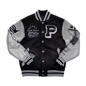 Chaquetas universitarias de calidad superior OEM ODM chaqueta de béisbol de invierno personalizada Letterman con bordado de toalla de cuero - Product Image 1