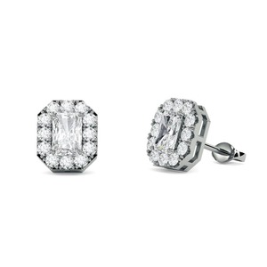 Pendientes Radiant Diamond Single Halo con diamante cultivado en laboratorio de 0.60 ct en platino para fiestas nupciales - Product Image 3