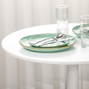 HOMCOM Table ronde moderne pour 2 personnes en MDF et acier, Ø 70x75cm, blanc - Product Image 6