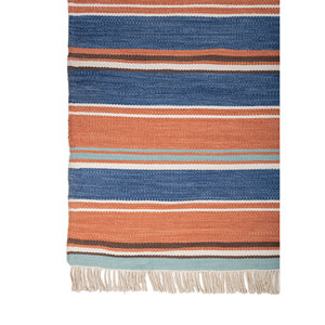 Alfombra Rectangular de Lana con Rayas Azules Indusbar, 9x12, Jacquard, para Sala de Estar, Pasillo, Entrada, para Adolescentes - SDWL-443 - Product Image 4
