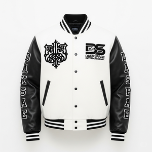 เสื้อแจ็กเก็ตแบบทนทานปักโลโก้ด้านหน้าผ้ากำมะหยี่แขนหนังขนสัตว์ดีไซน์ใหม่สำหรับฤดูหนาว - Product Image 4