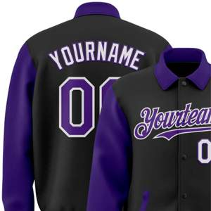 Bomber personnalisée noir violet-blanc Full-Snap Varsity Letterman deux tons col à revers veste Byron - Product Image 5