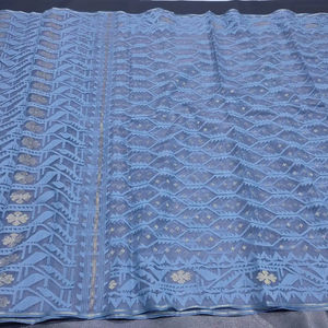 Nouvelle arrivée Deshi Dhakai Jamdani Sharee qualité d'exportation pour les femmes JAMDANI tissu bleu rouge vert doré bleu ciel du Bangladesh - Product Image 1