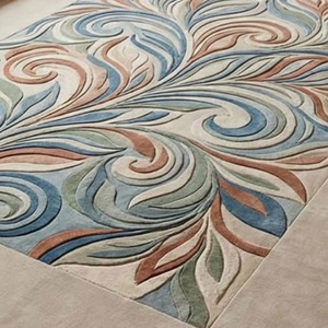 Tapis en laine abstrait fait main par des designers avec cadre de bordure pour la décoration intérieure de luxe, pique-niques, dos en latex, cadeau du Nouvel An - Product Image 6