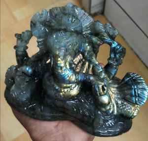 Artisanat en pierres semi-précieuses : Ganesha sculpté à la main en labradorite, style bouddhiste, pierres de guérison naturelles, résistant à l'eau - Product Image 6