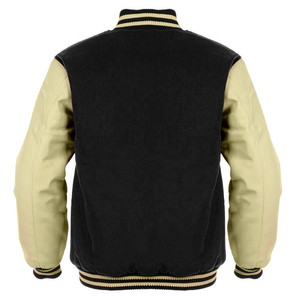 Veste Varsity Letterman pour hommes en laine noire, manches en cuir de chameau, veste classique de collège et de baseballjacket pour hommes - Product Image 4