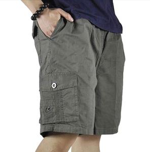 Custom Men's 100% Cotton Solid Breathable Loose Fit Mid Waist Vintage Twill Cargo Short with Drawstring - Product Image 1