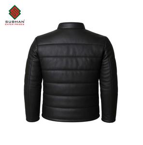 Veste décontractée d'hiver pour homme en cuir synthétique noir, fermeture éclair, col mandarin, motif uni - Product Image 2