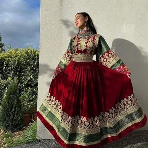 2024 Vintage Afghan Kuchi vestido para mujer bordado hecho a mano sólido tradicional Tribal Festival vestido encaje Pashtun cultura - Product Image 4