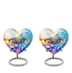 Urna colorida de corazón de bicicleta para cenizas humanas, diseño de bicicleta de neón vivo, recuerdo decorativo moderno, urna funeraria de 200 pulgadas cúbicas - Product Image 3