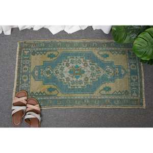 Vintage 1.7 X 3ft Bleu Beige Laine Tapis Classique Turc Grande Surface Rectangle Couloir Motif Abstrait Conception Latex pour Chambres - Product Image 4