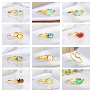 Peridoto piedra preciosa forma ovalada 8x10 MM anillo chapado en oro anillos finos joyería para mujeres plata banda lisa anillos personalizados - Product Image 4