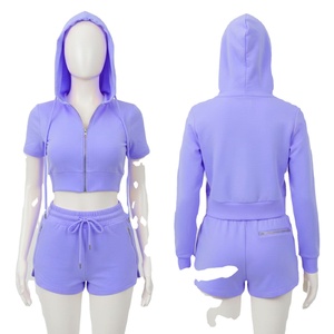 Women Lightweight Crop Hoodie <b>Shorts</b> Set Casual Two Piece Outfit Breathable Fabric Comfortable <b>Lounge</b> Wear Summer Clothing - Product Image 1