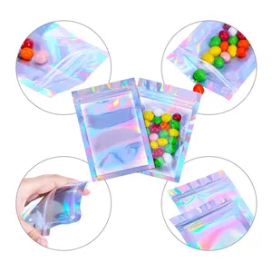 Custom Single-sided Transparent Holographic Mylar Bag Zipper And Tear Notch Biodegradable Food Electronic Plastic Packaging Bag