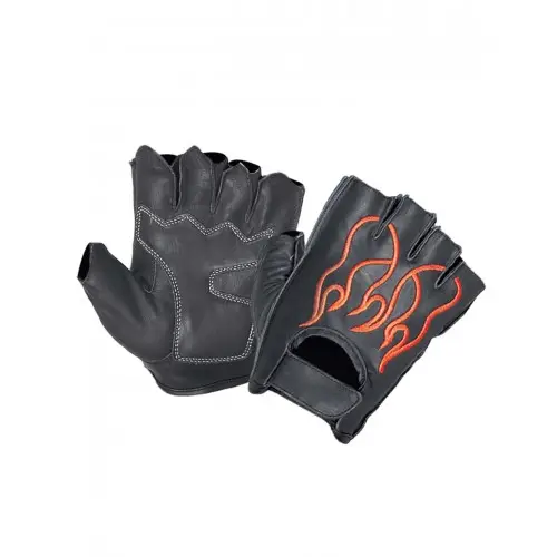 Guanti da motociclista in pelle a scelta per motociclisti guanti da mezze dita in pelle stile fiamme nere per motociclisti