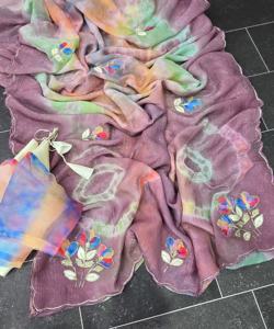 ผ้าจอร์เจียเจ็ตส่าหรีงานประดับหินสำหรับงานแต่งงานของชาวอินเดียสวมชุดส่าหรีผ้าฝ้ายพิมพ์ลายดอกไม้สำหรับใช้ในชีวิตประจำวัน - Product Image 4