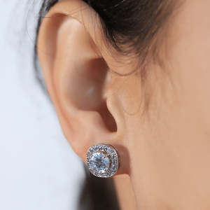 NOVAMART Fine Zarkan Royal <b>Silver</b> <b>Stud</b> <b>Earrings</b> Trendy Ethnic Flower Pattern Classic Copper with Zircon Pearl Diamond for Weddin - Product Image 3