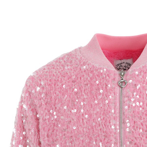 Customizable Girls Stylish Sequin Bomber Jacket Breathable Knitted Autumn Winter Season Ribbon <b>Fabric</b> Collar Solid Pattern Long - Product Image 3