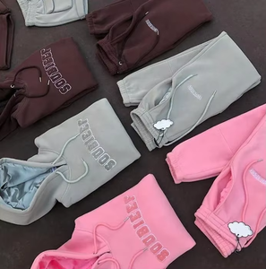 Pantalon de jogging 100% coton unisexe personnalisé doublé satin chenille serviette broderie impression deux pièces pour hommes sweat à capuche en satin pantalon de survêtement solide - Product Image 2