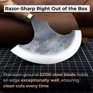 มีดกลมหนัง (ดวงจันทร์ครึ่ง) ทำจากเหล็กกล้าคาร์บอนแข็งที่จับเถ้าตามหลักสรีรศาสตร์พร้อมปลอกหนัง - Product Image 5