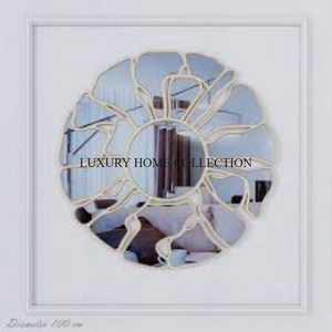 Cadre de miroir mural au design en métal antique avec motifs circulaires innovants et textures dorées en détresse - Product Image 4