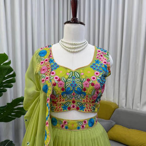 Modern Designer Pista <b>Green</b> Lehenga Choli for Women Multicolor Floral Embroidered Wedding Party Diwali Festive Wear - Product Image 1