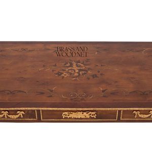 Escritorio Ejecutivo de Madera Antiguo de Lujo con Incrustaciones Florales Intrincadas y Adornos de Latón Dorado para Oficina de Alta Gama - Product Image 5