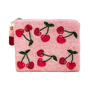 Vente en gros de perles de rocaille brodées colorées porte-monnaie motif floral cerise sac fourre-tout à broder perlé Promotions florales sac à monnaie - Product Image 2