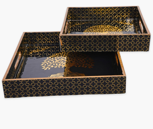 Plateau de service en résine Meena Plateaux de service décoratifs en bois fabriqués en 3D Plateau de service imprimé Meena - Product Image 3