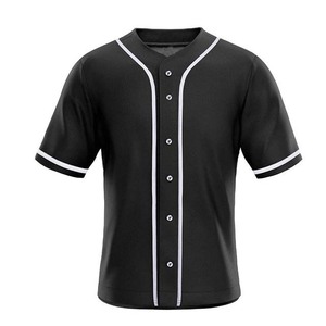 Jersey de béisbol de color negro con cuello en V, ropa deportiva de manga corta para adultos, 100% poliéster, precio barato, Jersey de béisbol para adultos de alta calidad - Product Image 1