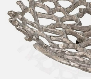 Cuenco de Coral de frutas de aluminio plateado único hecho a mano, decoración redonda ovalada para el hogar y la oficina con un hermoso patrón como centro de mesa - Product Image 4