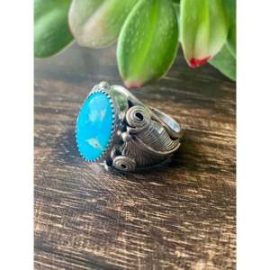 Navajo Handmade Kingman <b>Turquoise</b> Sterling Silver Statement <b>Ring</b> Size 9.5 - Product Image 4