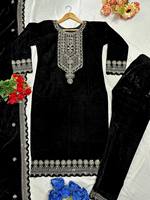 Baju Salwar Kameez Kurti Tradisional India dengan Bordir Berat dan Payet, Pinggang Alami, Pakaian Pesta Bollywood Musim Dingin