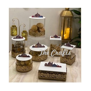 <b>Glass</b> Dry Fruits & Nuts <b>Serving</b> <b>Bowl</b> with Metal Base and Wooden Lid Round Shape Storage Box Handmade Decorative Gift Box - Product Image 1