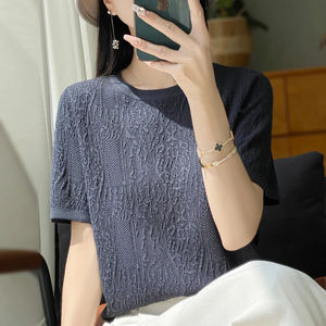 เสื้อยืดคอกลมผ้าไหมถักแขนสั้นสำหรับผู้หญิงระบายอากาศได้ดีแห้งเร็วสำหรับฤดูร้อน2024 - Product Image 4