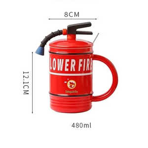 Tazza a forma di estintore in ceramica regalo creativo pompiere con coperchio e cucchiaio - Product Image 5