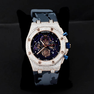 À la mode 22mm affichage analogique hommes vêtements de fête quotidiens de haute qualité demi VVS Moissanite diamants boîtier en acier caoutchouc résistant à l'eau - Product Image 1