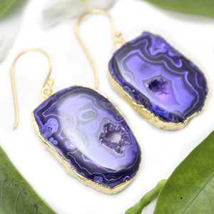 Conception délicate femmes Geode Druzy tranche fantaisie forme 24K or plaqué boucles d'oreilles pour la vente en gros de bijoux de fête en vrac - Product Image 1