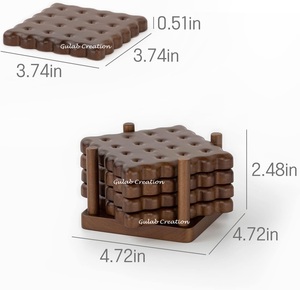 New Arrival 2025 Square Mango Wood <b>Drink</b> <b>Coasters</b> With Holder - Cookie Design <b>Coasters</b> With Holder Set of 4 - Product Image 4