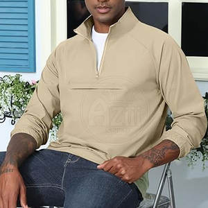 Chaqueta cortavientos con cremallera de cuarto para hombre, cuello levantado recubierto, logotipo frontal, poliéster/algodón de alta calidad - Product Image 4