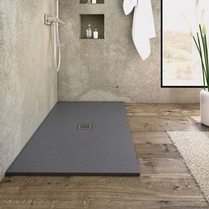 Piatto doccia in marmo resina Greta colore antracite 25-30mm altezza Box doccia IX-confezione da 1 da 160x70 xh3 cm - Product Image 1