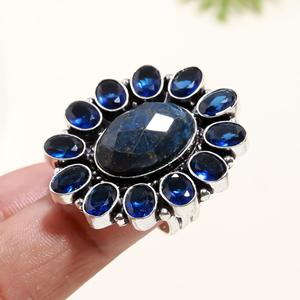 Anillo Chapado en plata 925 hecho a mano delicado de moda para mujer lapislázuli zafiro azul piedra preciosa flor bisel ajuste incrustaciones compromiso - Product Image 4